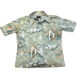 VTG De Santis Originals Men's Scenic Abstract Shirt Pointy Collar Short Sleeve